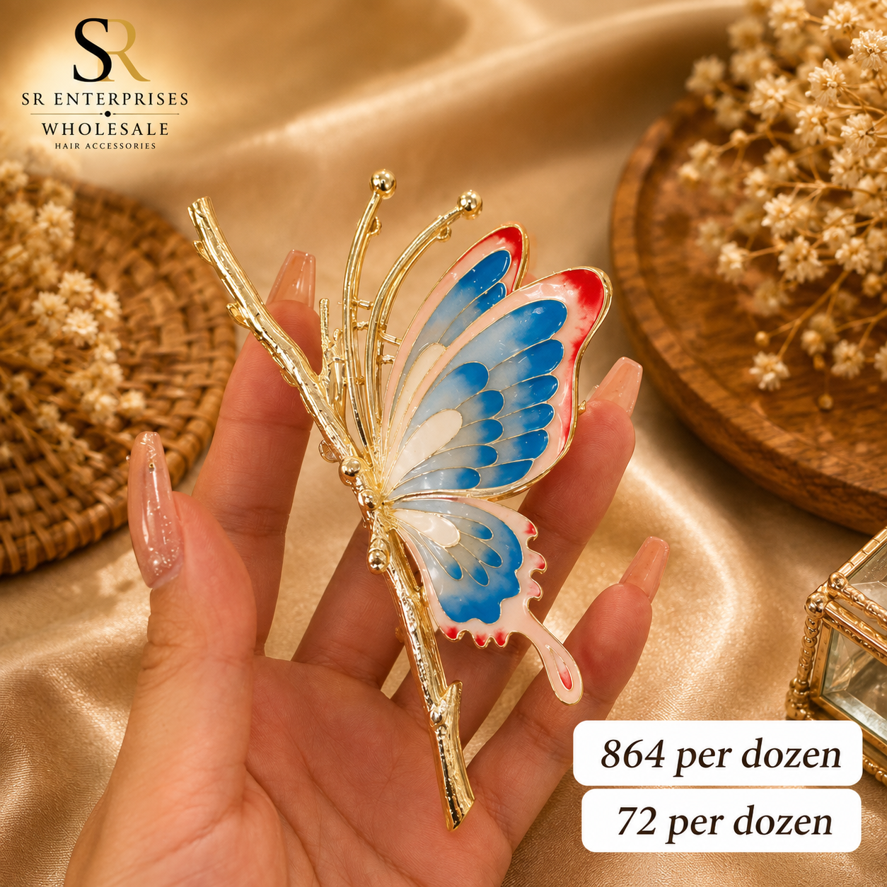 Premium Butterfly Branch Metal Hair Claw Clip – Pack of 12 Pcs | Wholesale Price ₹864 per Dozen