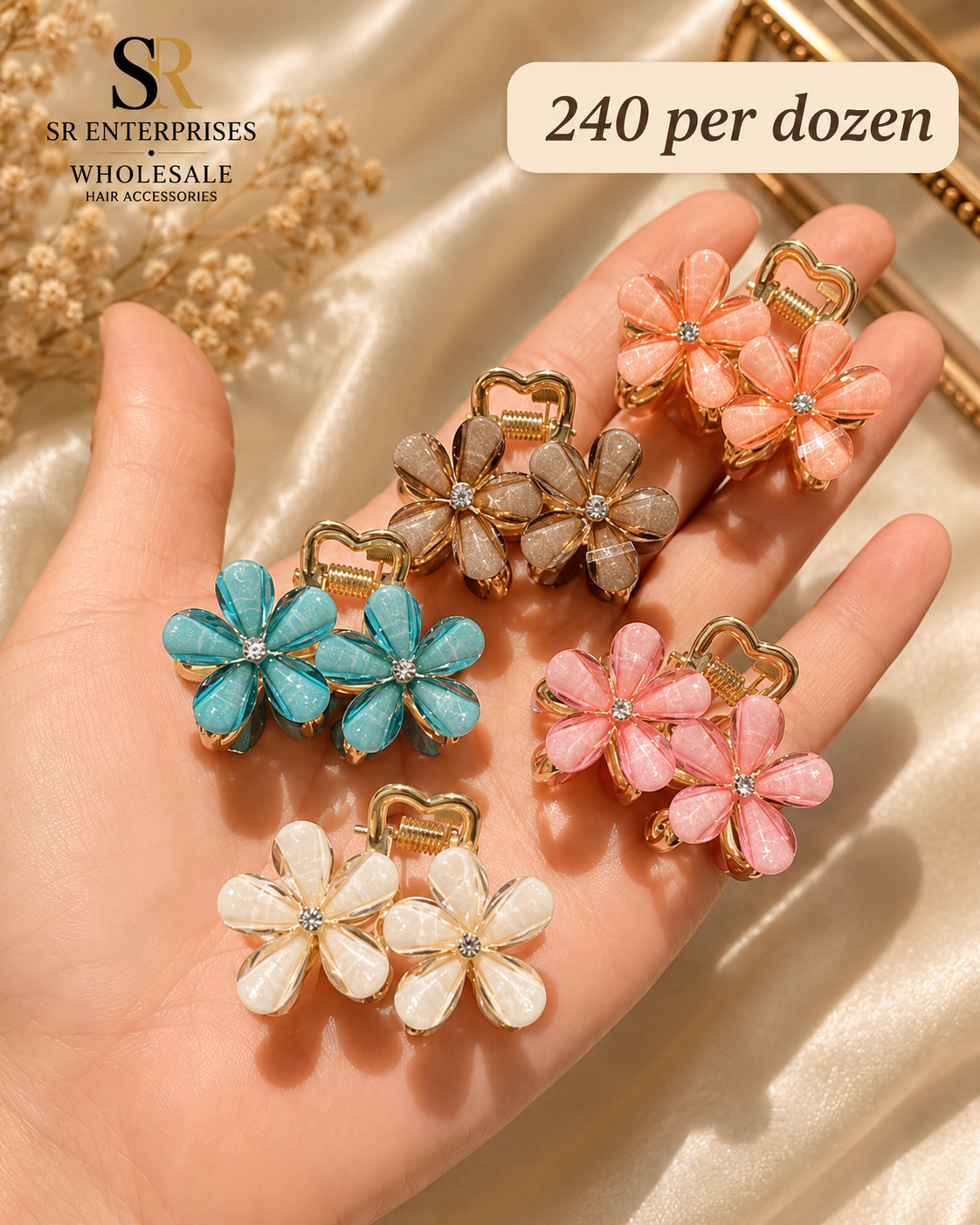 Mini Floral Daisy Hair Claw Clip – Pack of 12 Pcs | Wholesale Price ₹240 per Dozen