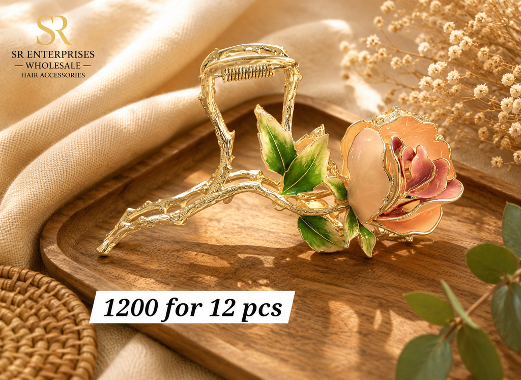 Beautifully crafted Luxury Rose Flower Hair Claw Clip.1200
