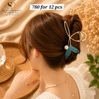 Luxury Pearl fish Metal Hair Claw Clip with Elegant Bow Design – ₹780 Per Dozen (12 Pieces)