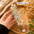 Luxury Pearl Flower Metal Hair Claw Clip with Rhinestone & Tulip Tassel Design – ₹1200 Per Dozen (12 Pieces)