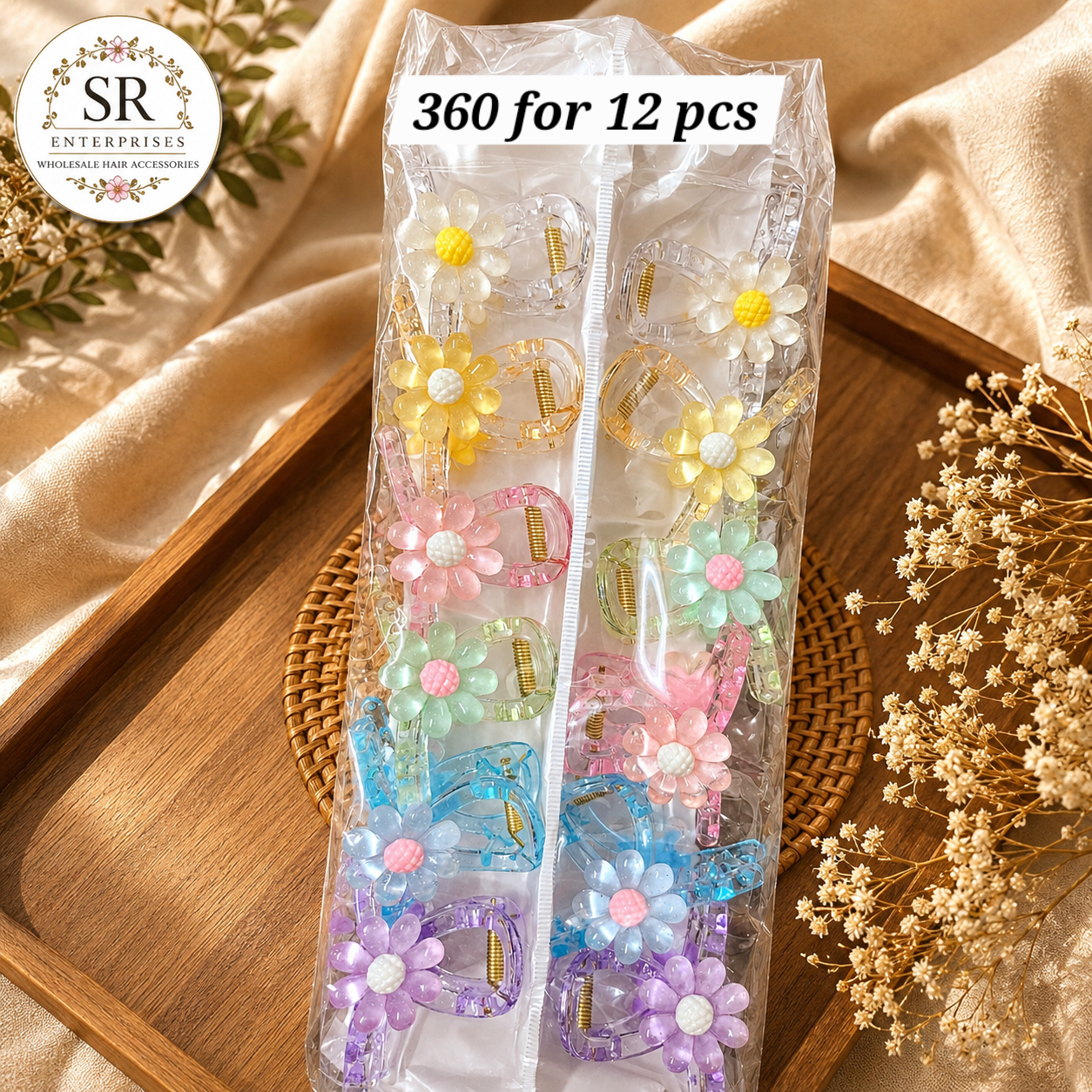 Pearl Daisy Hair Claw Clip Pack of 12 Pcs | ₹360/Dozen