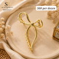 Premium Gold Bow Metal Hair Claw Clip – Pack of 12 Pcs | Wholesale Price ₹560 per Dozen