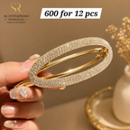 Luxury Rhinestone Oval French Hair Barrette Clip – Gold Finish – ₹600 Per Dozen (12 Pieces)