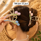 Luxury Tulip Flower Metal Hair Claw Clip with Bow Design – ₹780 Per Dozen (12 Pieces)