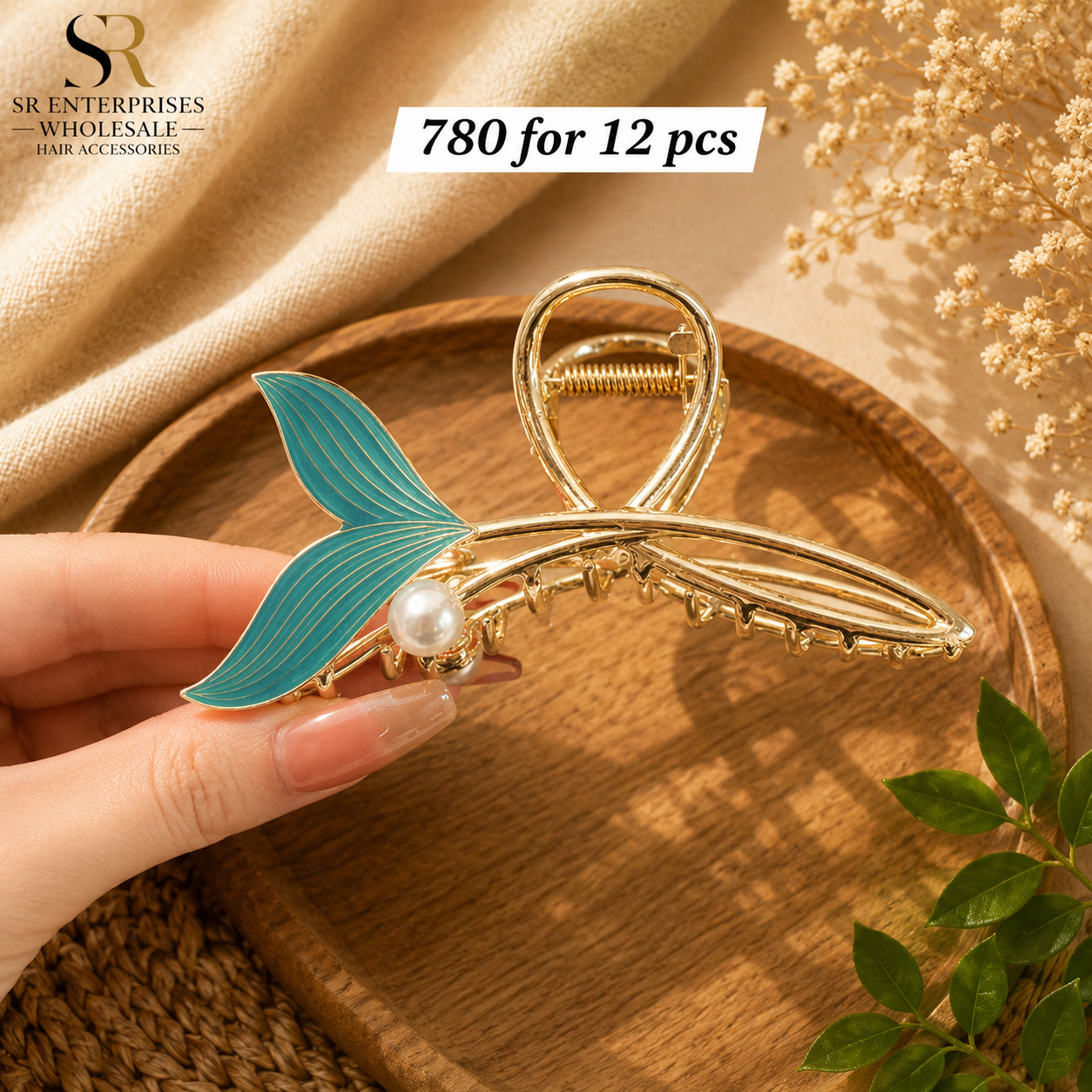 Luxury Pearl fish Metal Hair Claw Clip with Elegant Bow Design – ₹780 Per Dozen (12 Pieces)
