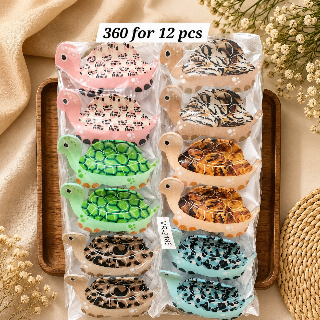 Korean Turtle Hair Clutcher Sheet Pack of 12 Pcs | ₹360/Dozen