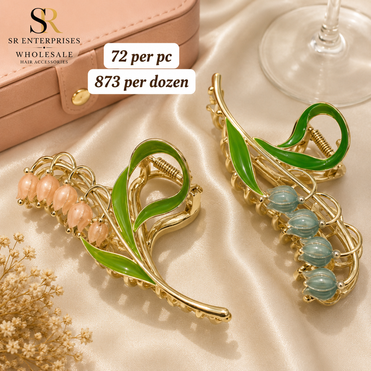 Premium Floral Leaf Metal Hair Claw Clip – Pack of 12 Pcs | Wholesale Price ₹873 per Dozen